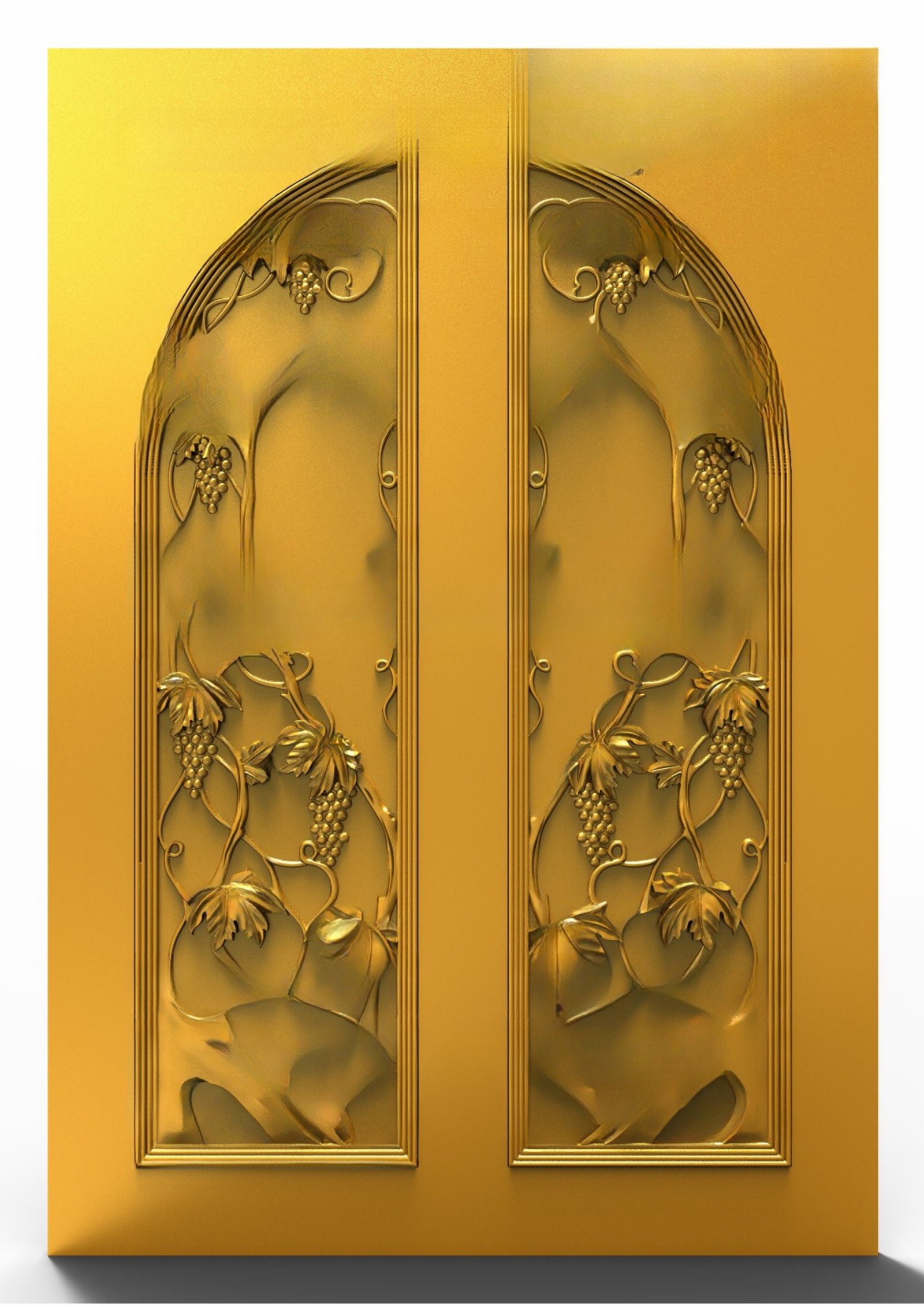 GSK NEW YEAR DOORS - PAGE-22 Elegant Grapevine Botanical Relief Carved Double Door 3D Model